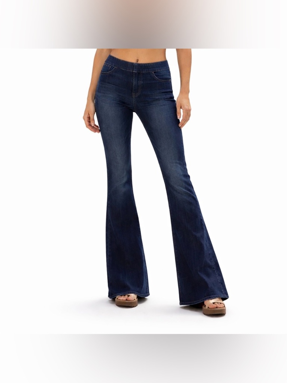 Free People Dark Wash Pull On Elastic Waistband Flare Jeans Size 29